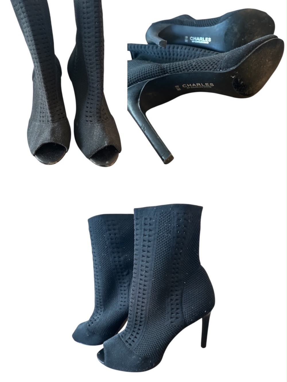 Charles By Charles David Black Knit Peep-Toe Ankle Booties